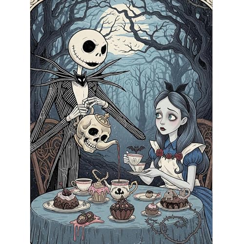 GQYCZZ Halloween DIY 5D Diamond Painting Kits for Adults Beginners, Full Round Drill Kits Nightmare Before Christmas Mosaic Art for Adults Relax & Home Wall Decor Festival Gift with 12x16Inch - color: Halloween Diamond Art