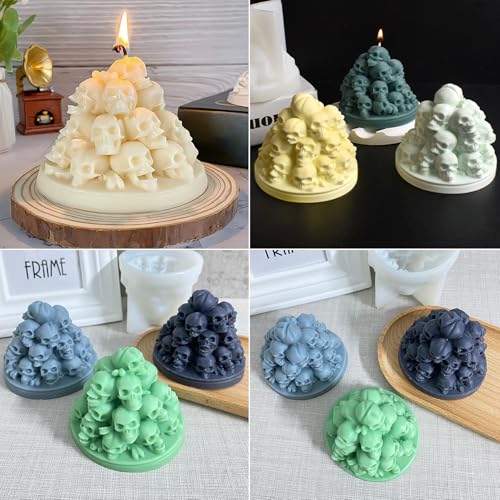 Wehous Stacked Skull Candle Molds for Candle Making, Cool Halloween Skull Silicone Molds for Epoxy Resin Casting Concrete Candle Soap Wax Mold, 3D Chocolate Cake Fondant Halloween Ornament Mold - color: Skull