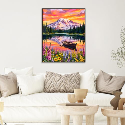 Paint by Numbers Kit for Adults, Mountain Lake Number Painting Canvas Kit - color: LBOPNFP4