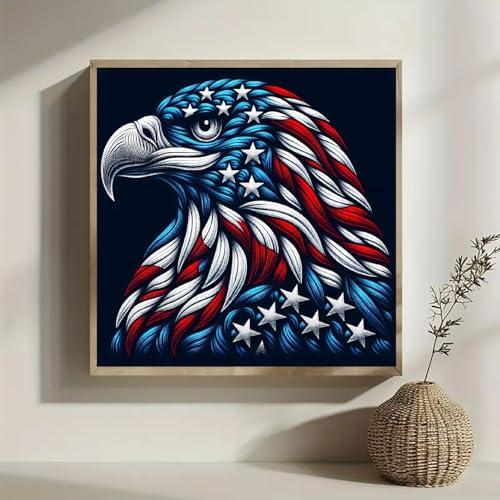 WCHUIMM 5D Diamond Painting Kits for Adults Beginners Patriotic, America Eagle Diamond Art Kit, DIY Full Round Drill Diamond Dot Gem Art Kits for Adults, Home Wall Decor 12x12inch - color: 26-13 Patriotic Eagle