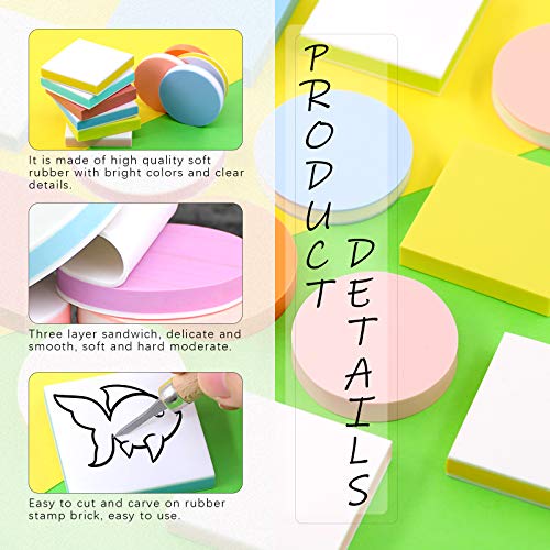 Swpeet 22Pcs 50mm Flat Round and Square Rubber Stamp Carving Blocks with 3Pcs Carving Knife Tools and Knife Polish Stone Kit, Double-Sided Removable Printing Carving Block for Scrapbooking Postcards