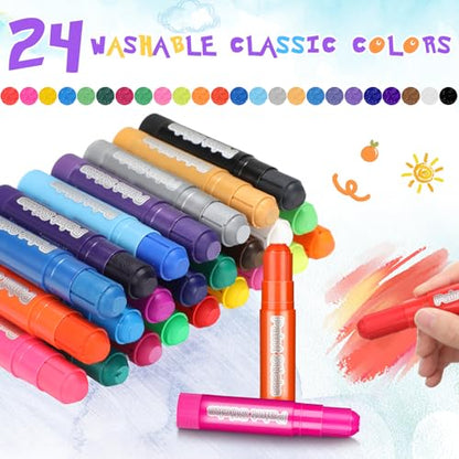 Fulmoon 192 Pcs Tempera Paint Sticks for Kids 24 Colors Washable Quick Drying Paint Sticks Bulk Crayons for Children Art Supplies Paper Wood Glass Rock Poster Canvas 8 Sets