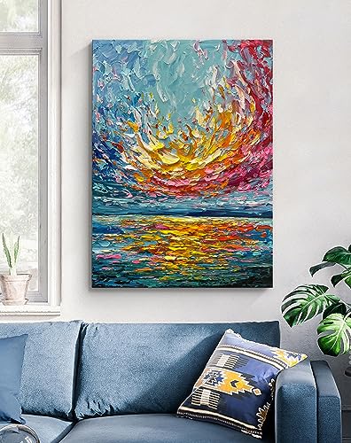 Limiyer Art 40x28 Inch hand-painted sea Sunrise landscape Modern Abstract Oil Painting Large Canvas art Hall Bedroom Office Wall Decoration - color: YI030
