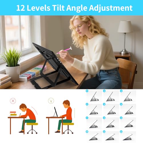 Phylosal Rechargeable A3 LED Light Pad with Built-in Stand, Magnetic Tracing Light Box for Drawing, Diamond Art Light Board with Side Button, Super Bright Light Table for Diamond Painting, Sketching - color: Black, size: A3