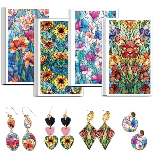 OLYCRAFT 24Pcs 4 Styles Stained Glass Clay Transfer Paper for Polymer - style: Stained glass