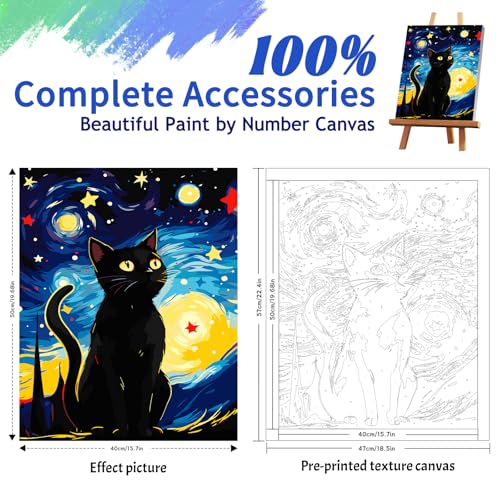ZTOTZ Cats Paint by Number Kits for Adult,Black Cat Paining by Numbers Canvas, Kitten Adults' Paint-by-Number Kits Animal, 16x20 DIY Paints Numbers Kits Adults Starry Night - color: A-004-star cat