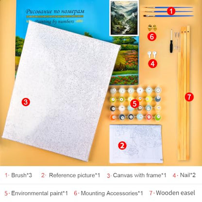 TUMOVO DIY Framed Paint by Numbers for Adults Forest Landscape, Acrylic Paint Kit, 16"x20" - color: Forest - Framed