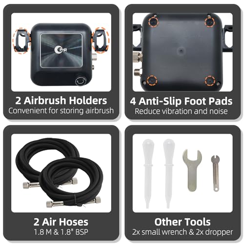 Airbrush Kit with Compressor, Dual Airbrush for Miniature Painting | Adjustable Pressure Control with 5 Modes & 41 Psi Max Output for Model Hobby, Makeup, Nail Art Painting