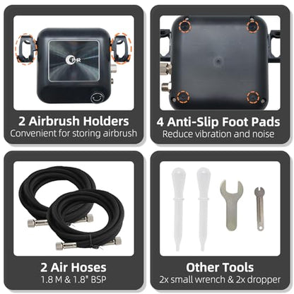 Airbrush Kit with Compressor, Dual Airbrush for Miniature Painting | Adjustable Pressure Control with 5 Modes & 41 Psi Max Output for Model Hobby, Makeup, Nail Art Painting