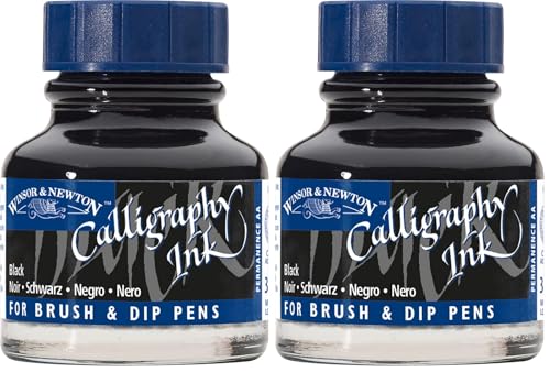 Winsor & Newton Calligraphy Ink, 30ml (1-oz) Bottle, Black (Pack of 2) - color: Black, size: 1 fl oz (Pack of 2)