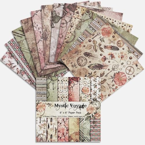 Vintage Steampunk & Bohemian Scrapbook Paper Pad - 6x6 Inch Single-Sided Craft Paper for Junk Journals, Card Making, Decoupage, and DIY Projects - color: 6x6 Mystic