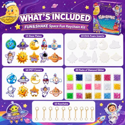 DIY Glitter Craft Kit with Keychains - Mess-Free Arts and Crafts for Kids Ages 4-8, Fun Shake-It Activity, Creative Travel Toys, Party Favors & Birthday Gifts for Girls 4-9 - color: Purple-Blue