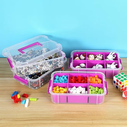 JUXYES 4-Tiers Plastic Stack Carry Storage Containers Box wih Handle Lids - color: Purple