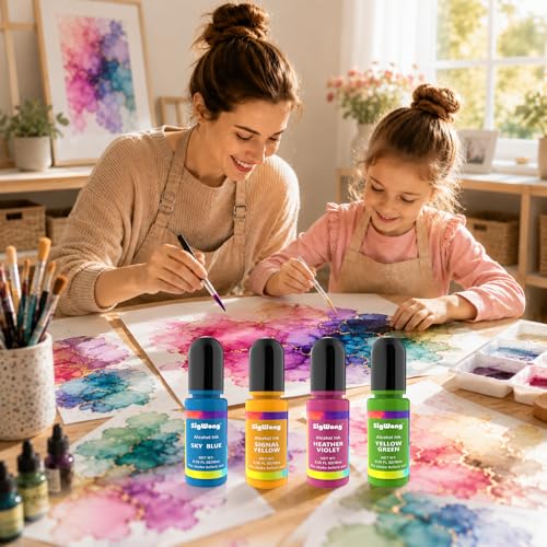 Alcohol Ink Set - 36 Bottles Vibrant Colors High Concentrated Alcohol-Based Ink, Concentrated Epoxy Resin Paint Colour Dye Great for Resin Petri Dish, Coaster, Painting, Tumbler Cup Making(10ml Each)