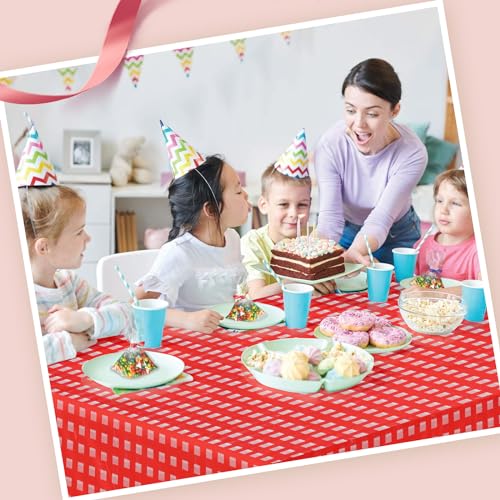 Goodluck 54 Inch X 300 Feet Plastic Table Cloths with Cutter Box, Red Checkered Disposable Table Cover Roll, Plastic Tablecloth for Party, Wedding, Birthday, Anniversary, Thanksgiving, Christmas - color: Red Checkered, size: 15.4" x 5.5" (Rectangular)