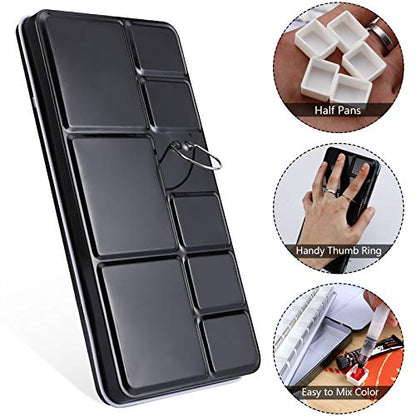 MYARTOOL Metal Tin Paint Case, Fold-Out Palette Holds 48 Half Pans, Travel Palette, Acrylic and Watercolor - color: Black, size: 48 PCS Empty Half Pans