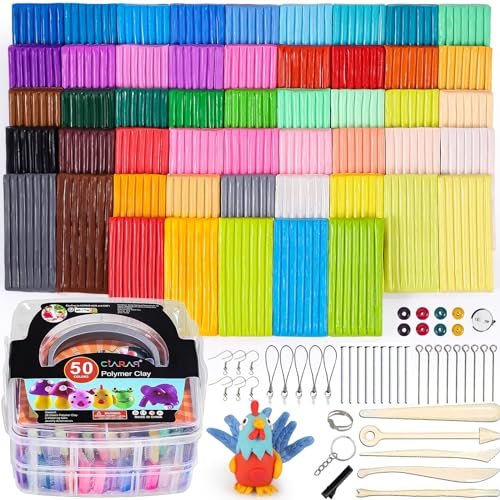 CiaraQ 50-Color Polymer Clay Oven Bake Modeling Kit | Heavier than most clay sets – 28g per block vs 20g. 50 colors, 2-layer storage box, Non-toxic. Great for kids & beginners - color: 50 Colors