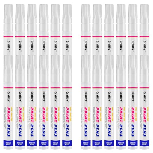 White Paint Markers, 24 Pack Oil-Based Waterproof Quick Dry Permanent Paint Pen Set for Rocks Painting, Wood, Fabric, Plastic, Canvas, Glass, Mugs, Metal, Tire, Stone, DIY Craft - color: White
