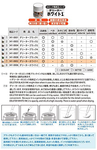 DELETER Manga Ink, White 1, Multi-Purpose White Ink for dip Pen & Brush, Flows Well, 30ml/Bottle, 1 Bottle (341-0002) - color: White 1