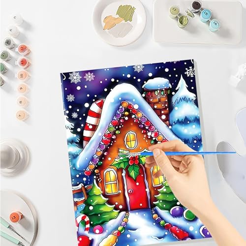 SENQAO Christmas Paint by Numbers for Adults Beginners Framed, Candy House Adults' Paint-by-Number Kits, Adult Paint by Number Kits on Canvas, Acrylic Number Painting for Home Decor, 8x12inch - color: candy house