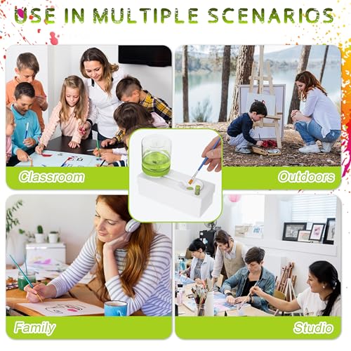 Upgraded All in 1 Paint Brush Cleaner Tool Paint Brush Rinser Paint Water Dispenser Painting Station for Acrylic, Watercolor, Oil Christmas&Birthday Gift for Kids（Give 4 Pen & Pen holder & paint tray） - color: 01 Green
