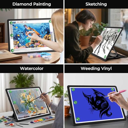 Zocelight Rechargeable A3 Light Board with Built-in Stand & Bag,Super Bright Magnetic Light Box for Tracing,Wireless Light Pad for Diamond Painting,Side Buttons,LED Light Table for Drawing,Sketching - size: A3 with Stand & Bag