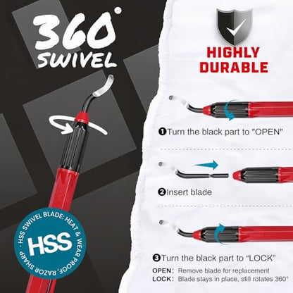 AFA Tooling Pen Deburring Tool, 1 M2 HSS Blade, Red Handle, Pocket Clip | 16 HSS blades with 360-degree rotation; Countersink Hand Reamer cleans 2-in bore for 3D printing and metal - size: 1PCS / BS1010
