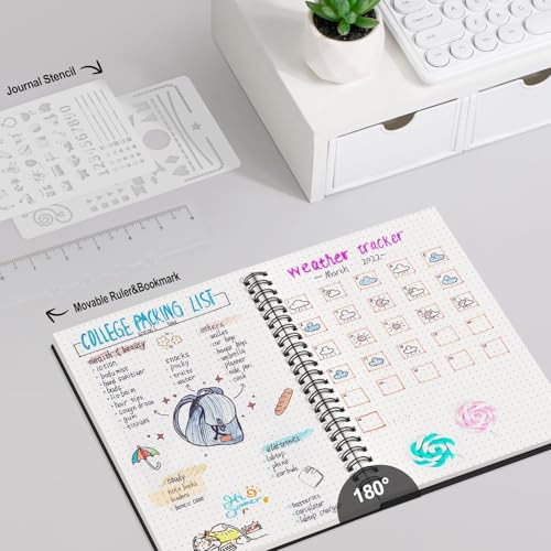 AHGXG Dotted Journal, Grid Spiral Notebook, 160 Pages, A5 (5.7" x 8.3") | 100 GSM Thick Dot Paper, Waterproof Plastic Cover Journals for Journaling, Sketching (Black) - color: Black, style: A5-Dotted