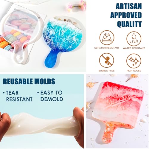 Teexpert Epoxy Resin Kit for Beginners, Resin Kit with Coaster Molds, Silicone Molds Kit, Pigments, Crystal Clear Art Resin, Casting & Coating for DIY Coasters 16 FL.OZ