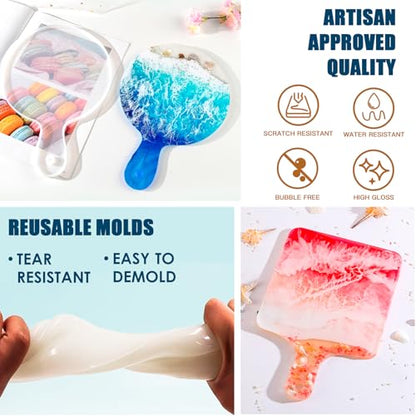 Teexpert Epoxy Resin Kit for Beginners, Resin Kit with Coaster Molds, Silicone Molds Kit, Pigments, Crystal Clear Art Resin, Casting & Coating for DIY Coasters 16 FL.OZ