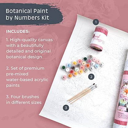 Pink Picasso Paint by Number Kit, for Adults & Teens,16x20, Darling Dahlia | Botanical Floral Collection, Acrylic Paints and Brushes included, Pre-printed high quality canvas, DIY art kit, Gift-ready - color: Darling Dahlia