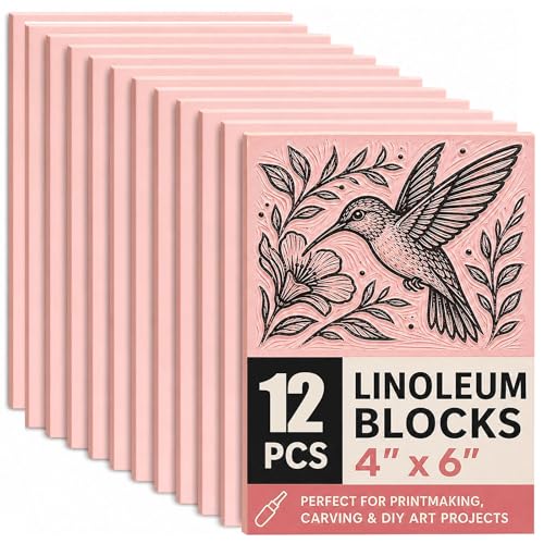Bobblebro 12 PCS 4"x6" Soft Linoleum Blocks for Printmaking & Stamp Making | Rubber Linocut Block for Stamp Carving, Relief Printing, Handcraft DIY, Journal Decoration and Daily Artistic Practice - color: 4"x6"-12PCS
