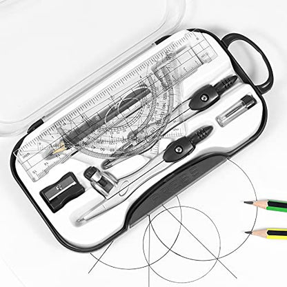 Vobou 10 pcs Math Geometry Set Student Supplies,Compass Kit Set (Black） | Shatterproof Storage Box,Rulers,Protractor,Compass,Eraser,Pencil Sharpener,Lead Refills,Pencil,for School and Drawing - color: Black