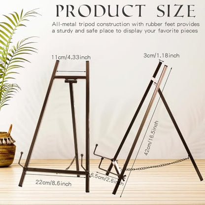 Leinuosen 1 Pcs Metal Easel Stand 16.5" H x 8.7" W x 4.3" D Table Top Easel Stand for Display Tripod Art Picture Mirror Modern Plate Holder for Display Book Photo Wedding Sign (Brown) - color: Brown