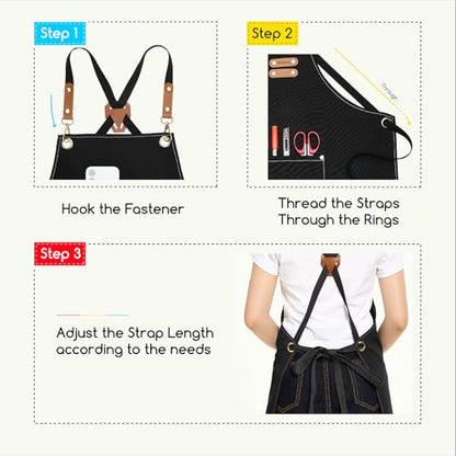 MEEDEN Painting Apron for Men Women: Adjustable Cross Back Waterproof | Polyester Canvas Art Apron with 3 Pockets - Artist Apron for Acrylic Oil & Watercolor Painting, Gardening, Cooking - Black - color: Black