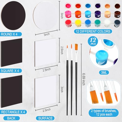 Engrowtic 12 Set Mini Magnetic Painting Canvas Panel Boards or Painting Mini Tile Art for Fridge Locker DIY Crafts Halloween Christmas Crafts Project(Mixed Styles,Assorted Sizes)