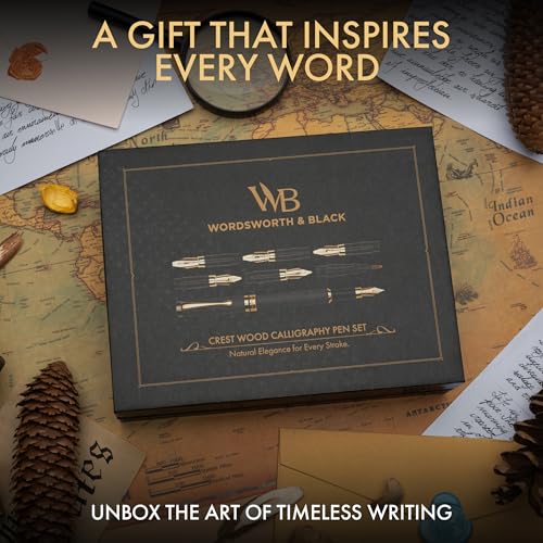 Wordsworth & Black Luxury Bamboo Black Calligraphy Pen Set, 6 Nibs | Fountain Ink Bottle, Cartridges , Refill Converter, Gift for Men , Women, Smooth Writing, Journaling , Lettering - color: Black Wood
