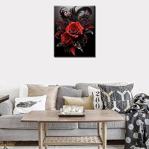 Tucocoo Dark Style Paint by Numbers for Adults and Beginner Beautiful Rose Collar Flower DIY Painting by Number on Canvas with Brushes and Acrylic Pigment for Home Decor Gift with Frame 16 x 20inch - color: Artwork-01, size: 16''x20''(DIY Frame)