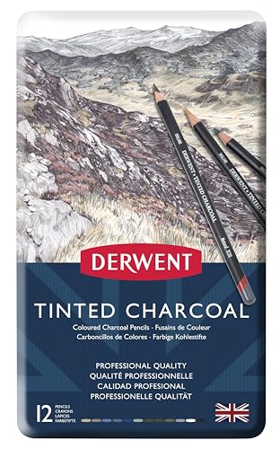 Derwent Tinted Charcoal Pencils, 4mm Core, Metal Tin, 12 Count (2301690) - size: 12 Count (Pack of 1)
