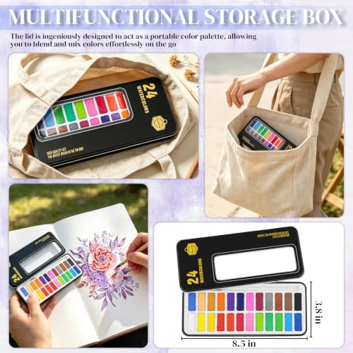 Watercolor Coloring Book Kit for Adults 24 Color Paint Set with Brush