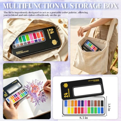 Watercolor Coloring Book Kit for Adults 24 Color Paint Set with Brush
