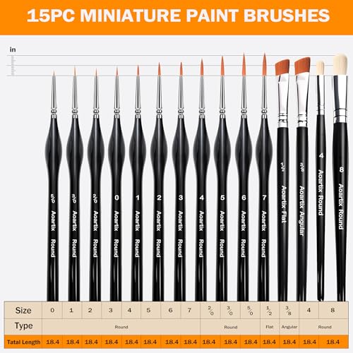 Miniature Brushes, Aoartix 15 Pcs Dry Detail Paint Brush, Triangular Handle | Small Brushes for Acrylic, Watercolor, Face, Figurine, Oil, Models & Craft Painting Supplies, Paint by Numbers Kit for Adults - color: Black