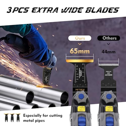 KELIN 16pcs Titanium Oscillating Tool Blades, Universal Multitool Blades | Oscillating Saw Blade for Hard Wood, Metal,Nails, Laminate Flooring, Multi Tool Blades Kits for Milwaukee Dewalt Bosch Ryobi - size: 16 PCS