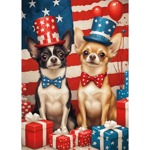 RICUVED Dogs Diamond Art Kits for Adults, Flag Diamond Painting Kits for Beginners, 5D DIY Full Round Drill Gem Dots Independence Day Paint by Diamonds Art and Craft Kit for Gift Home Decor 12x16 inch - color: LD093