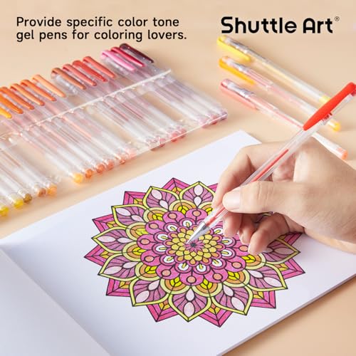 Shuttle Art 60 Pack Red Yellow Tone Gel Pens, 30 Red Orange Yellow Gel Pens with 30 Refills for Adults Coloring Books Journaling Drawing Nature, Landscapes, Animals Scenes - color: 60 Pack Red Yellow Tone