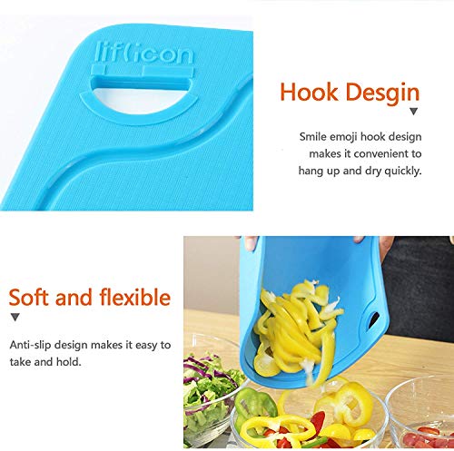 Liflicon Silicone Thick Cutting Boards Mats Set of 3pcs Foldable & Flexible Design Juice Grooves Easy Grip Handle Dishwasher Safe for Kitchen,BPA free Chif-Blue - color: Blue, size: 9.1"L x 7.1"W, 12.6"L x 9.1"W & 14.6"L x 10.4"W