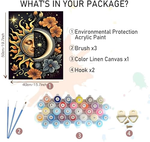 MBNTJHT DIY Paint by Numbers Kit for Adults,Unframed Sun and Moon Paint by Number Kits for Beginners,Easy Digital Oil Painting Art Crafts for Home Wall Decor 16X20 Inch. - color: MT22382