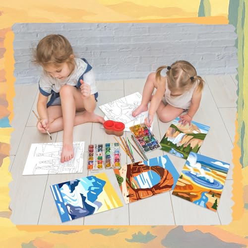 Anseal 12 Packs Landscape Pre Drawn Canvas to Paint, 5" X 7" Pre Printed Canvas for Kids, Pre Stretched Canvas Outline Painting Boards for Beginners, Students, Party Favor - color: Landscape