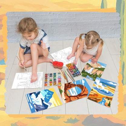 Anseal 12 Packs Landscape Pre Drawn Canvas to Paint, 5" X 7" Pre Printed Canvas for Kids, Pre Stretched Canvas Outline Painting Boards for Beginners, Students, Party Favor - color: Landscape