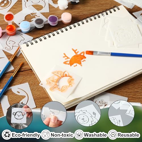 100 Pcs Small Stencils for Crafts, 2 Inch Reusable Cute Stencils for Painting on Wood DIY Craft for Drawing Templates Wall Home Decor Canvas Fabric(Animals) - style: Animals